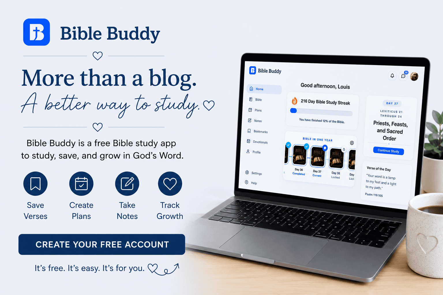 Bible Buddy — a free Bible study app to study, save, and grow in God's Word. Create your free account.