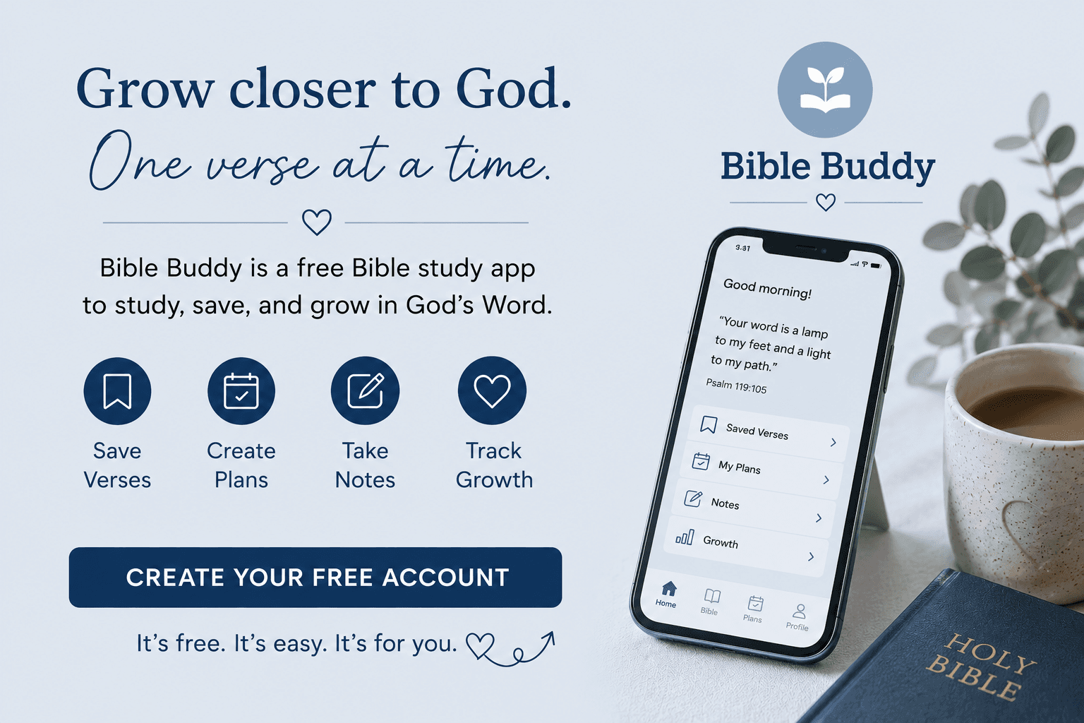 Bible Buddy — a free Bible study app to study, save, and grow in God's Word. Create your free account.
